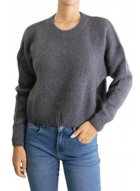 Maglione mohair tinta unita girocollo